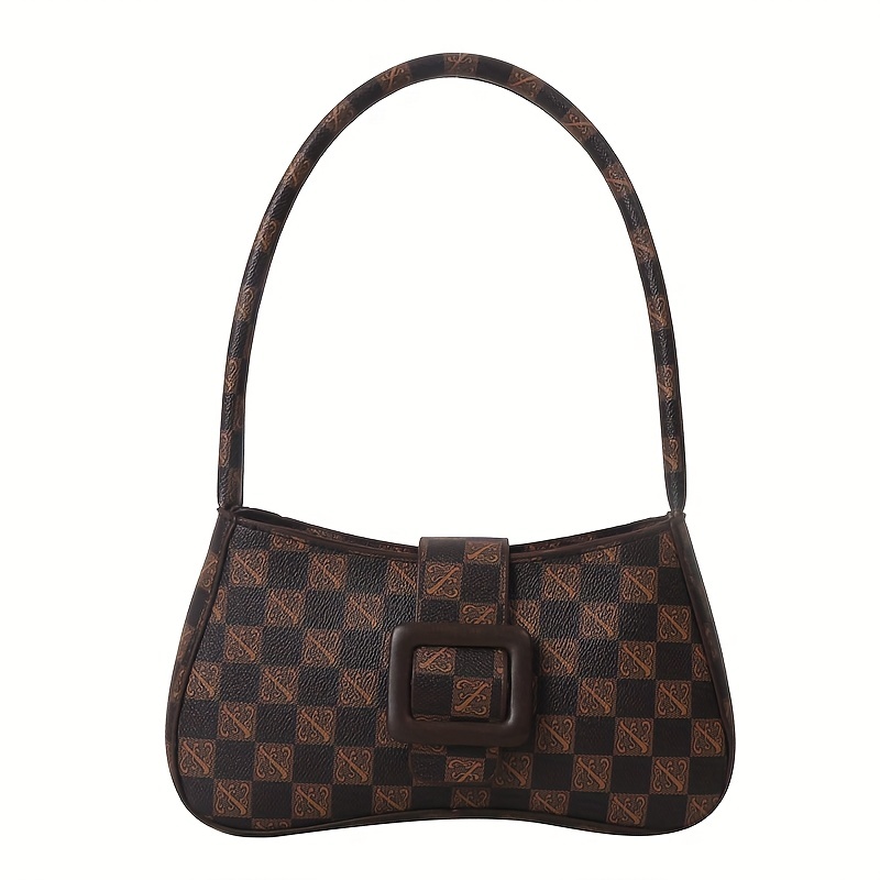 Checkered Texture Shoulder Bag, Retro Style Underarm Purse, Trendy