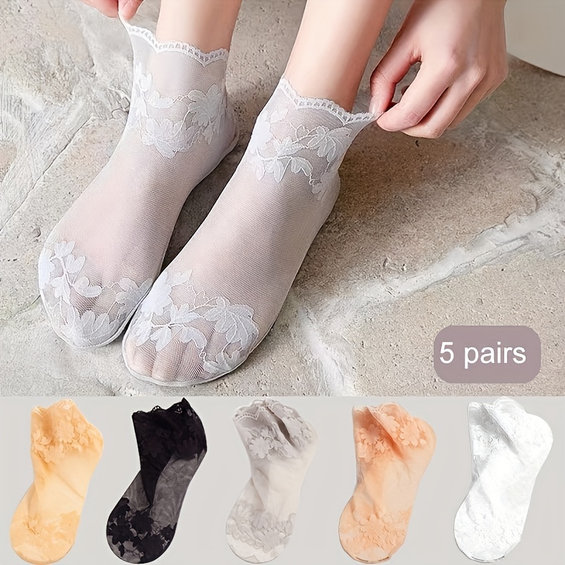 Floral Lace Socks Scallop Trim Mesh Short Socks Women's - Temu Canada
