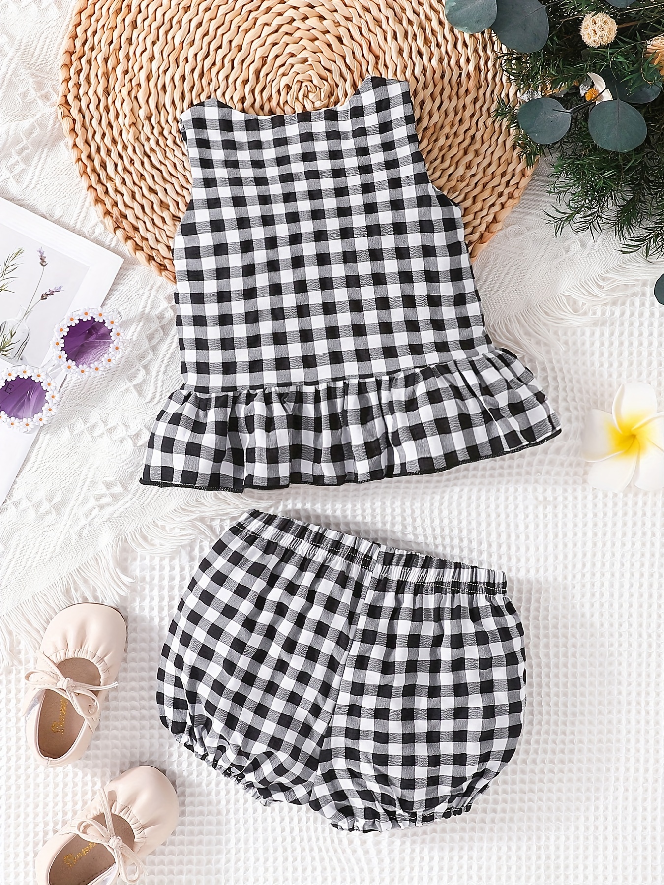  Newborn Baby Girl Summer Clothes Checkerboard Plaid