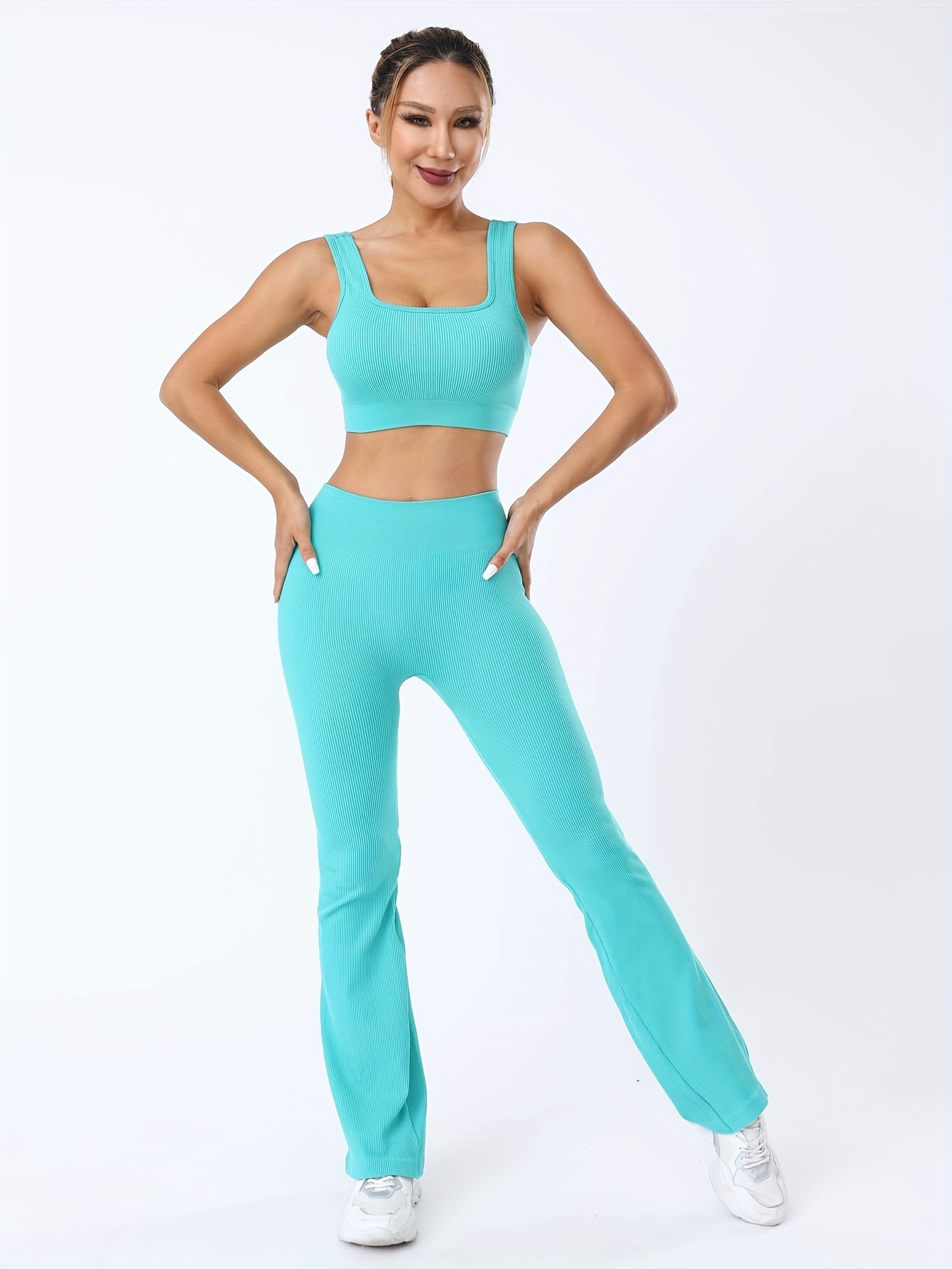 2pcs Yoga Workout Set, Short Sleeve Crop Top & High Stretch Running Sports  Leggings Suit, Women's Activewear