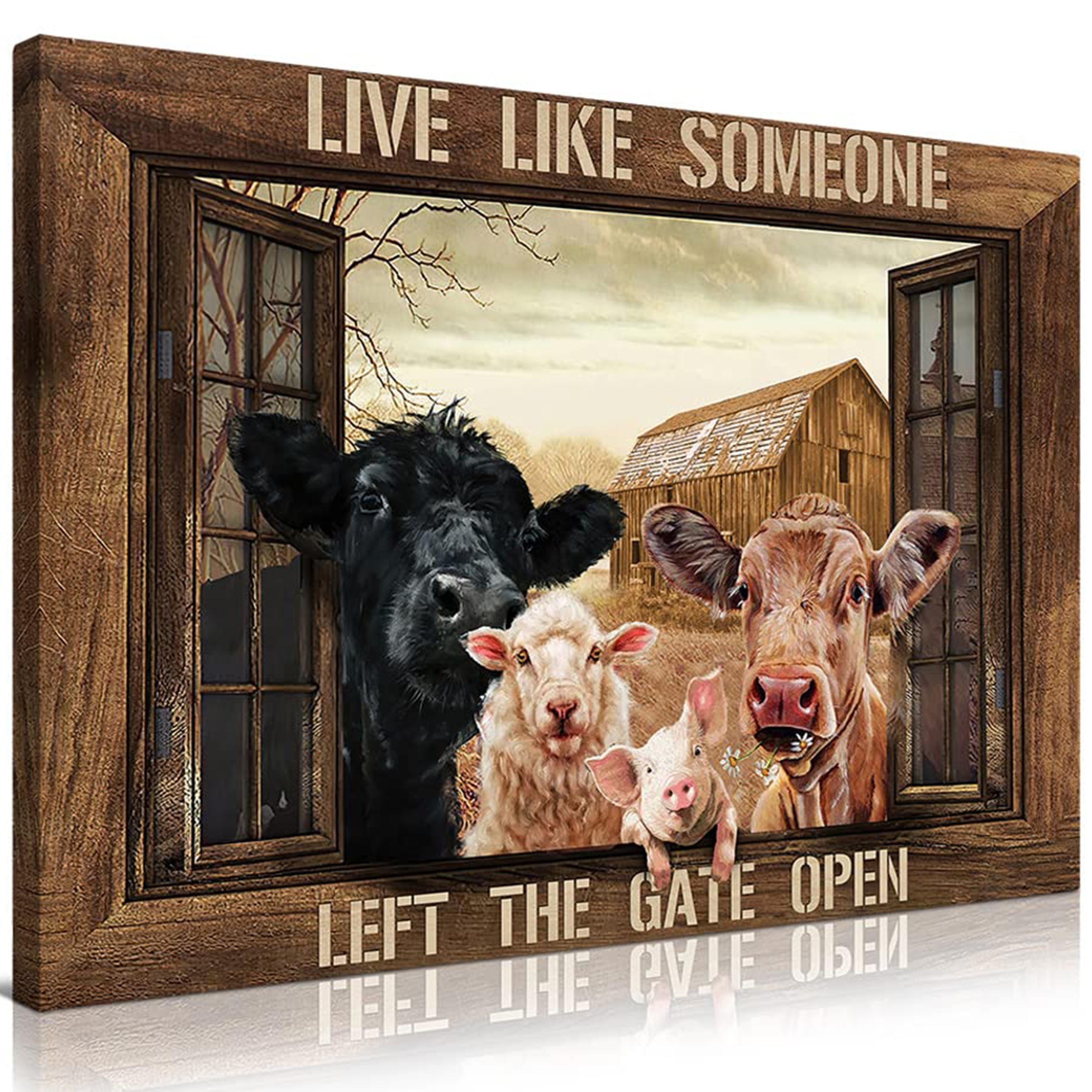 Rustic Cow Wall Art Friends In Window Landscape Cattle - Temu Australia