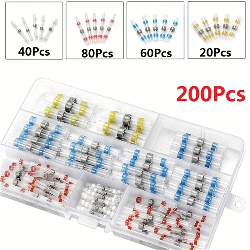 200個のはんだシールワイヤコネクタ、各種熱収縮バットはんだワイヤコネクタ、絶縁防水端子キット 工業用・商業用製品 Temu Japan