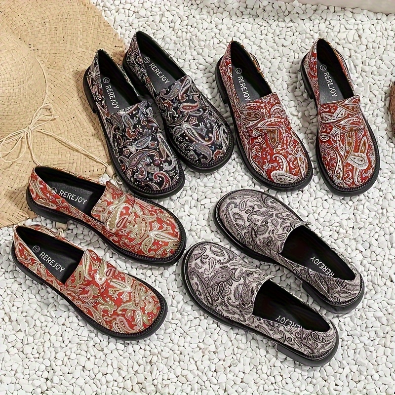 

Women's Paisley Print Loafers, Retro Round Toe Slip On Flat Shoes, Casual All-match Low Top Loafers