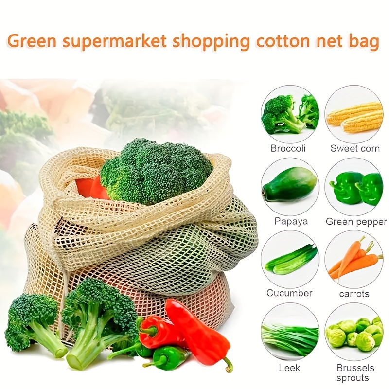 Cotton Mesh Produce Bags  Reusable Net Bags for Produce and Vegetables