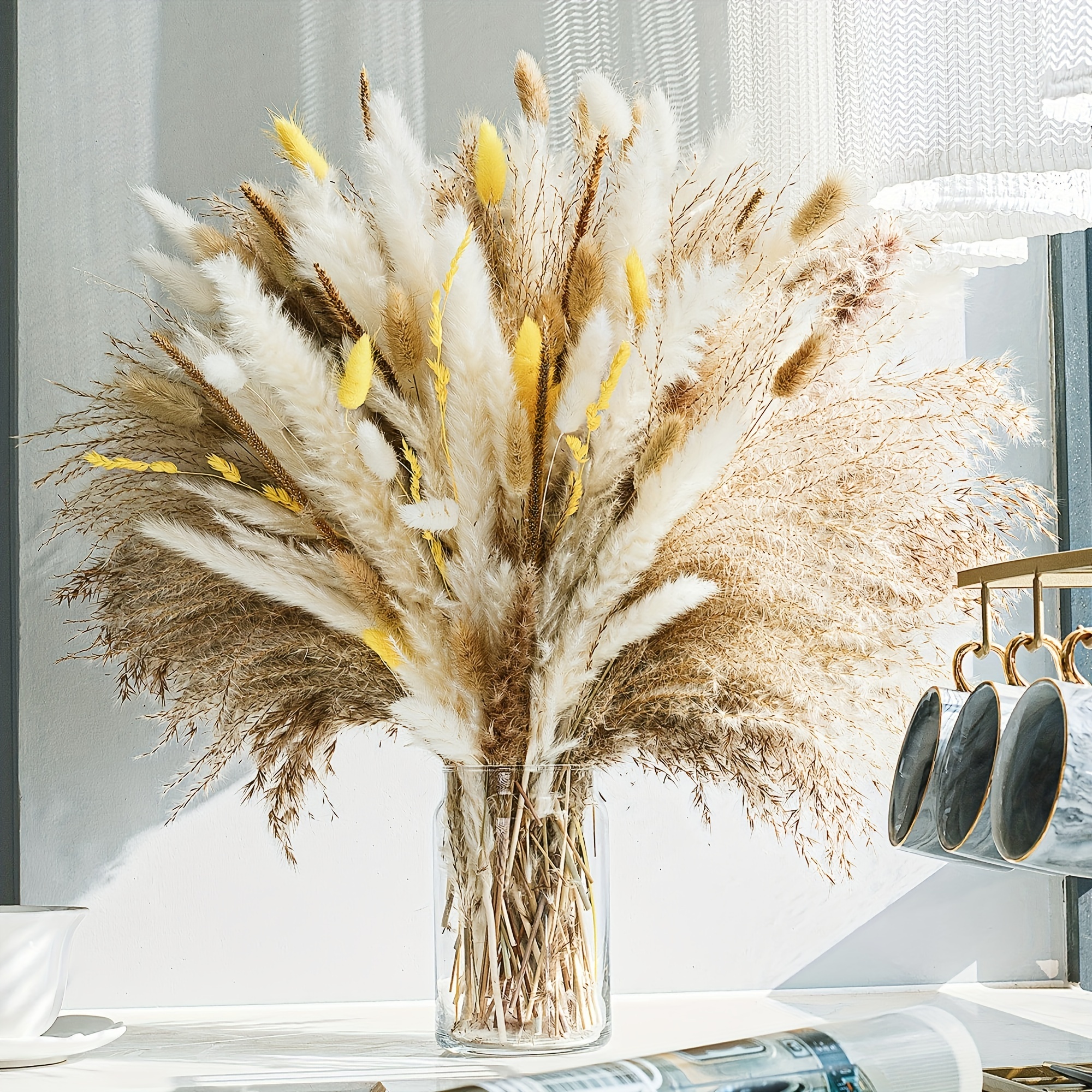 Natural Dried Pampas Grass Bouquet - 85 PCS with Bunny Tails, Dried  Flowers, and Pompas for Boho Home Decor, Wedding Floral Arrangements,  Rustic