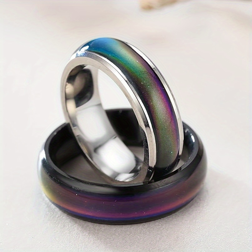 2 Pcs Mood Rings for Kids Men Women With Color Mood Chart Stainless Steel  Band Mood Jewelry Size 6 & 7