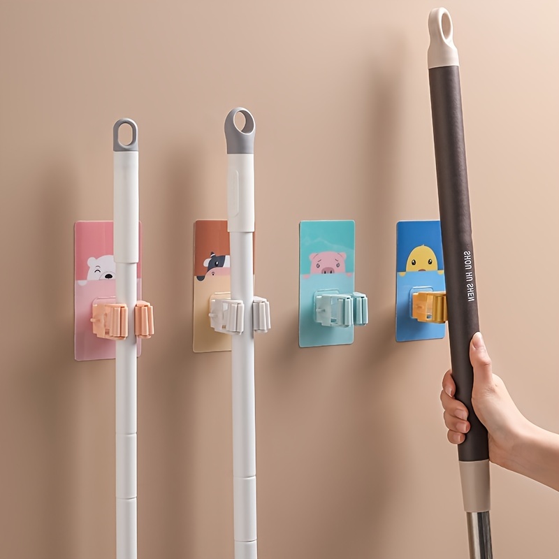 Cute Cow Non-trace Stick Strong Mop Clip For Bathroom Broom Wall Hanger