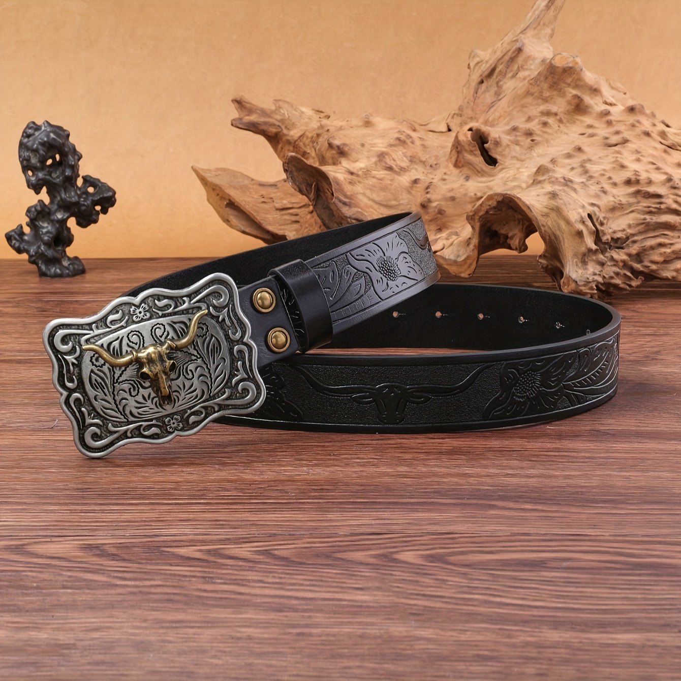 Casual black leather western inspired belt