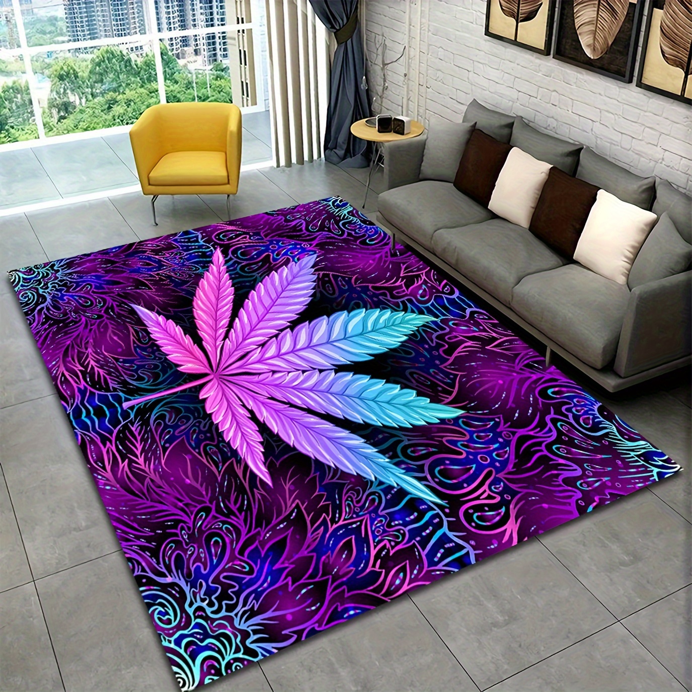 Tapis design tapis de salon feuilles design coloré