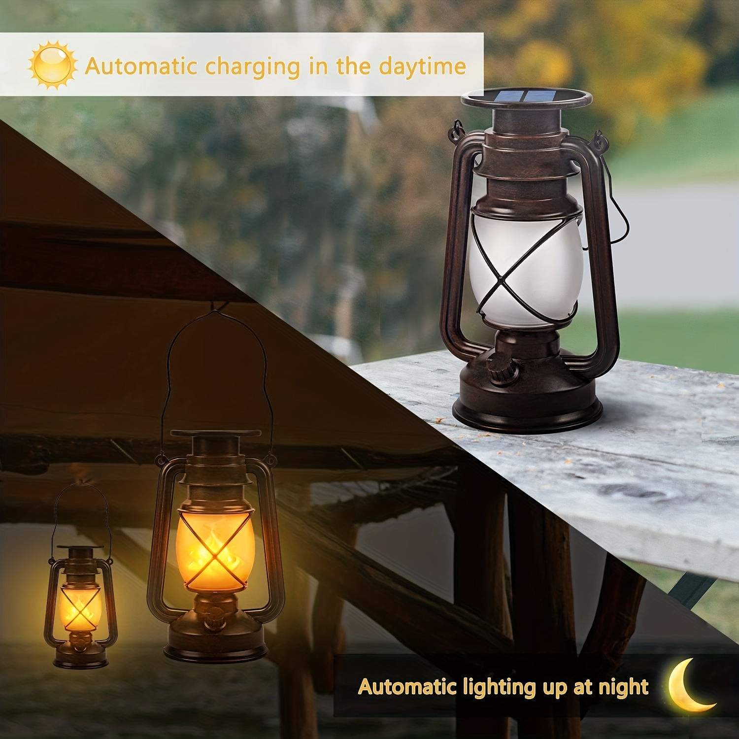 Led Retro Portable Lamp Outdoor Camping Lantern Dynamic Flame Light Battery  Powered Tent Light Garden Decoration Night Lights