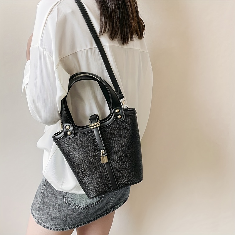 Solid Color Bucket Bag For Women, Simple Vegetable Basket Bag, Fashion  Ruched Handbag Purse - Temu
