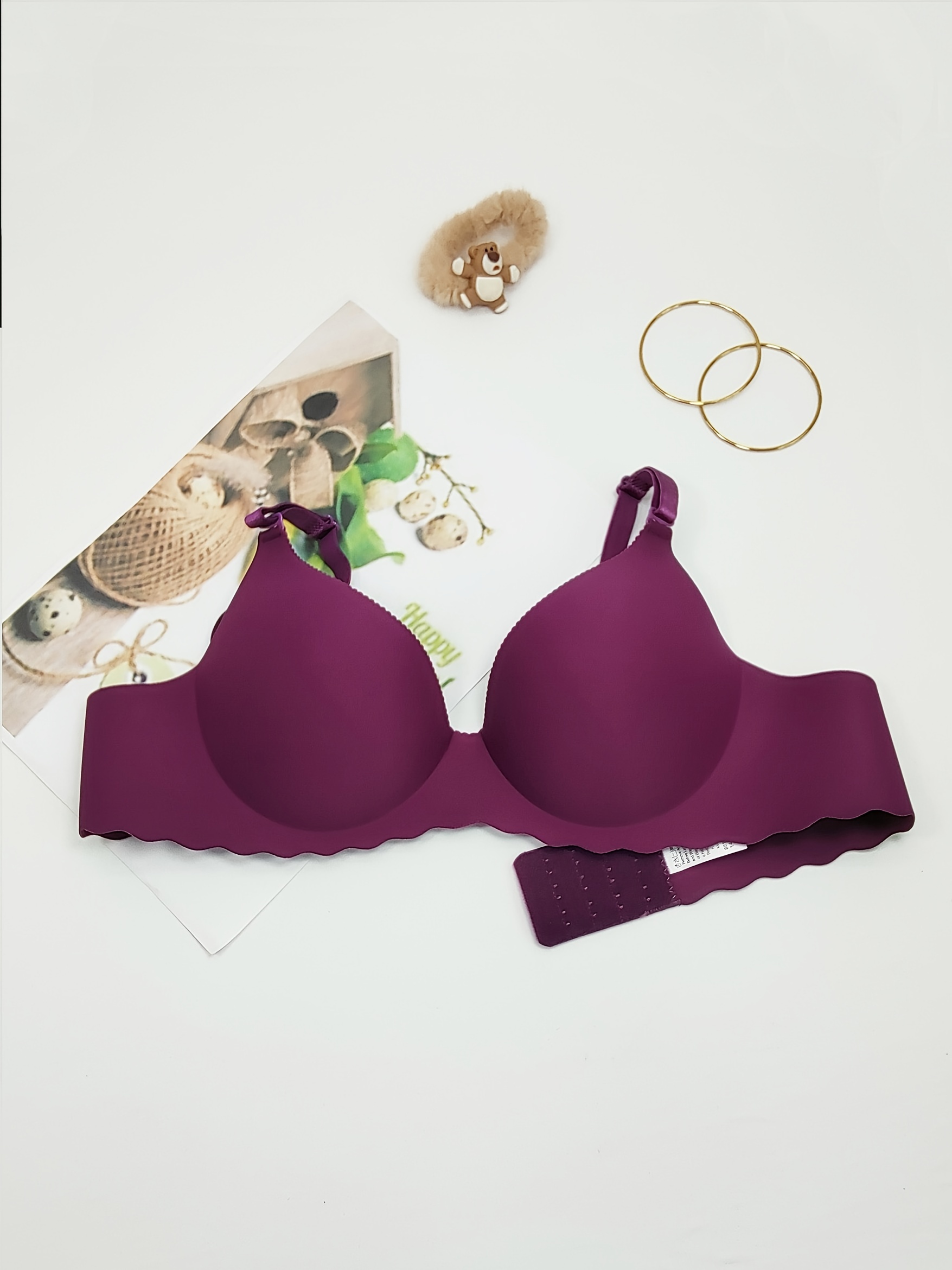 Solid Push Bras Romantic Scallop Trim Everyday T shirt Bra - Temu