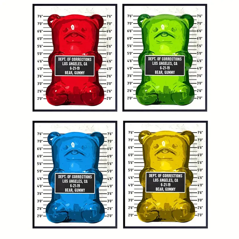 Gummy Bear Mugshot Wall Art Print Funny Contemporary - Temu
