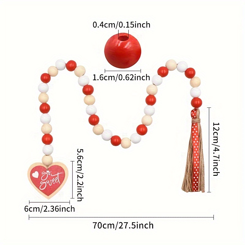 1pc, Valentine's Day Pendant Bead String, Wooden Beads Rope Tassel Colorful  Decorations, European And American Family Holiday Decorations Table Shelf