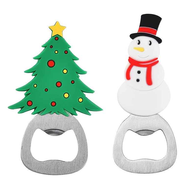 4pcs Xmas Tree Beer Bottle Opener Stainless Steel Multi-Function Silicone Grip
