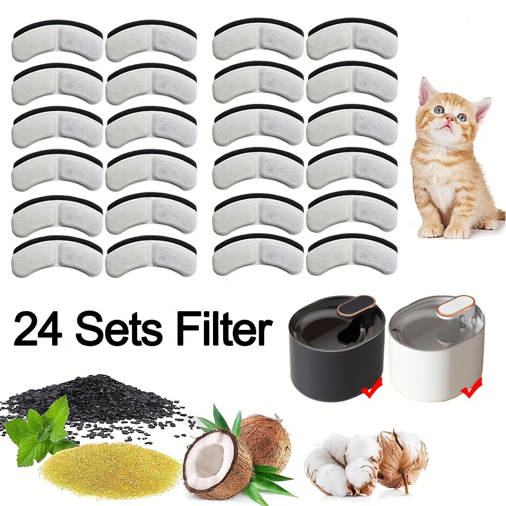 

24pcs Arc-shaped Cat Water Fountain Filters, Activated Carbon Pet Automatic Water Dispenser Filter Replacements