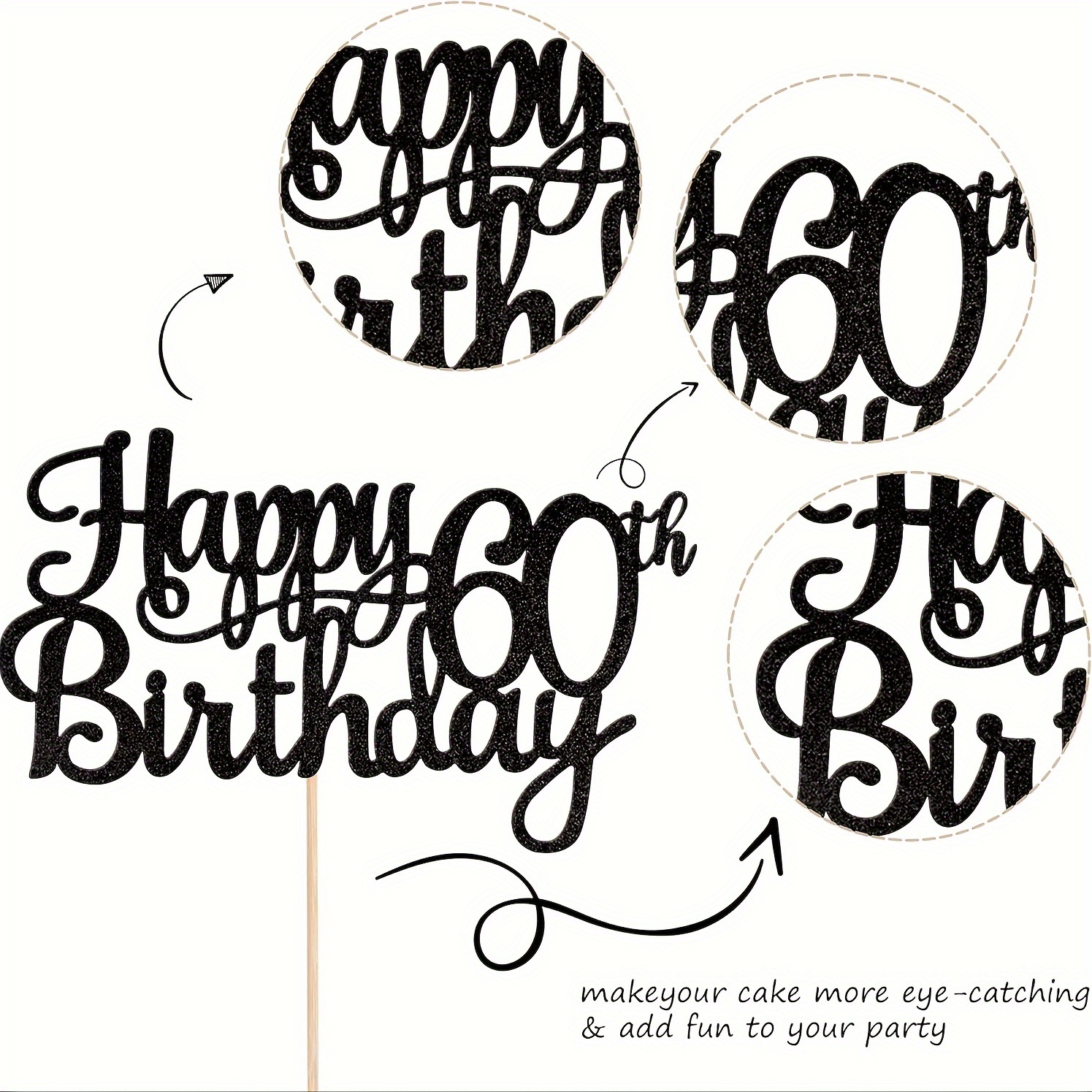 Happy Anniversary Cake Topper - Wedding Anniversary Company Anniversary  Party Decoration Supplies, Black Glitter