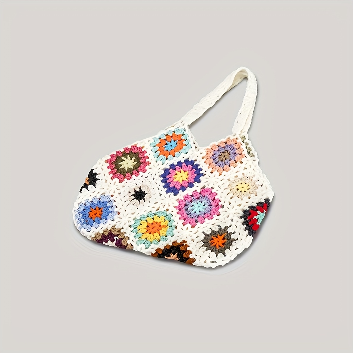 Floral Knitted Crochet Handbag, Slouchy Style Cute Shoulder Bag, Soft Stylish Portable Woven Bag