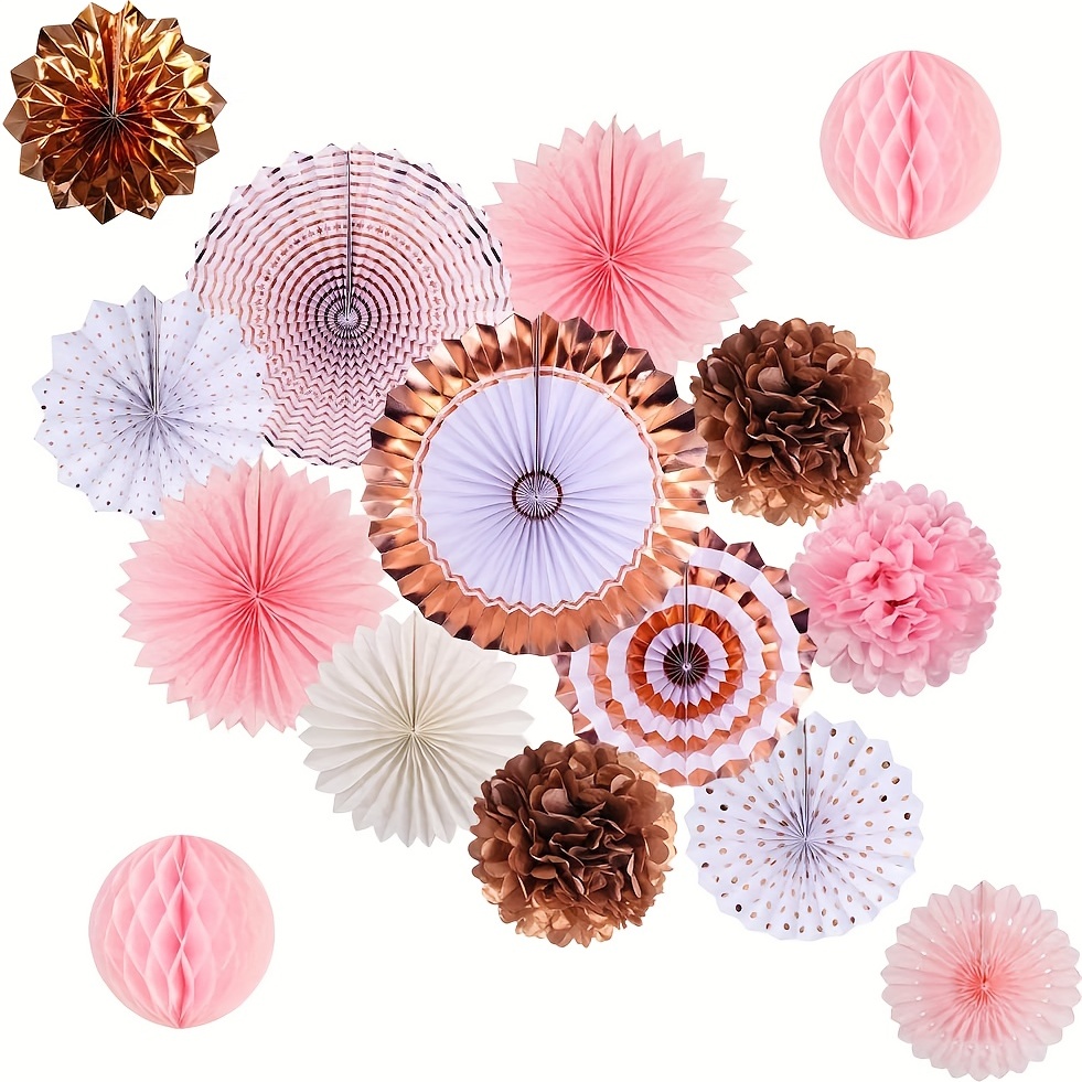 Party Hanging Paper Fans Rose Golden Paper Round Fans - Temu