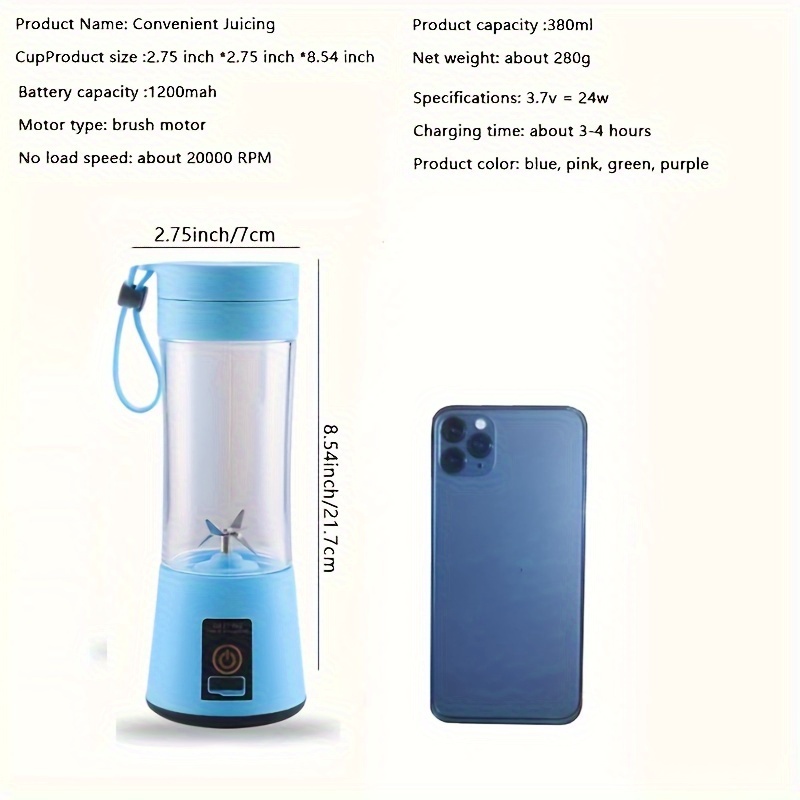 380mL Electric Protein Shaker Bottle Portable Mixer Cup Battery