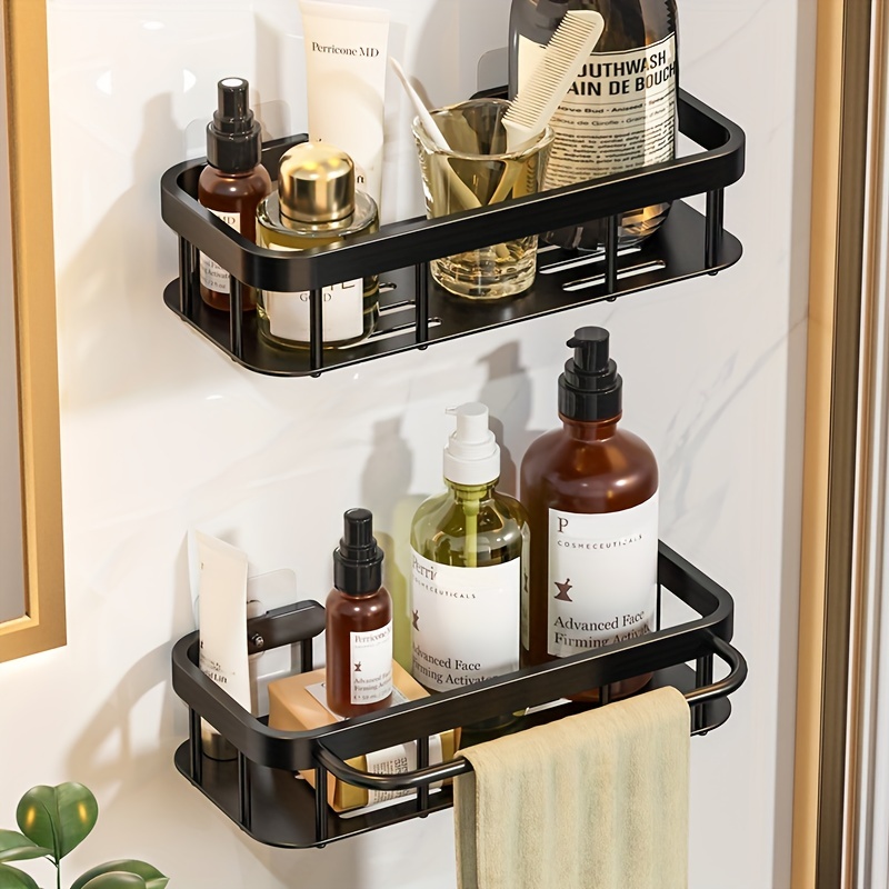 Black Shower Caddy, Metal Shower Shelf Wall Mounted Bathroom Shelves with  Hooks, Shower Organizer for Shampoo, Bathroom Wall Storage Basket, No