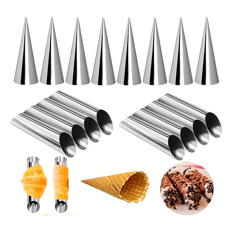 

8pcs Cream Horn Mold, Non-stick Cannoli Forms Tubes Kits, 18/0 Stainless Steel 4pcs Cone Shaped And 4pcs Tubular Shaped Baking Molds For Danish Pastry Lady Lock Form, Cream Roll, Croissant