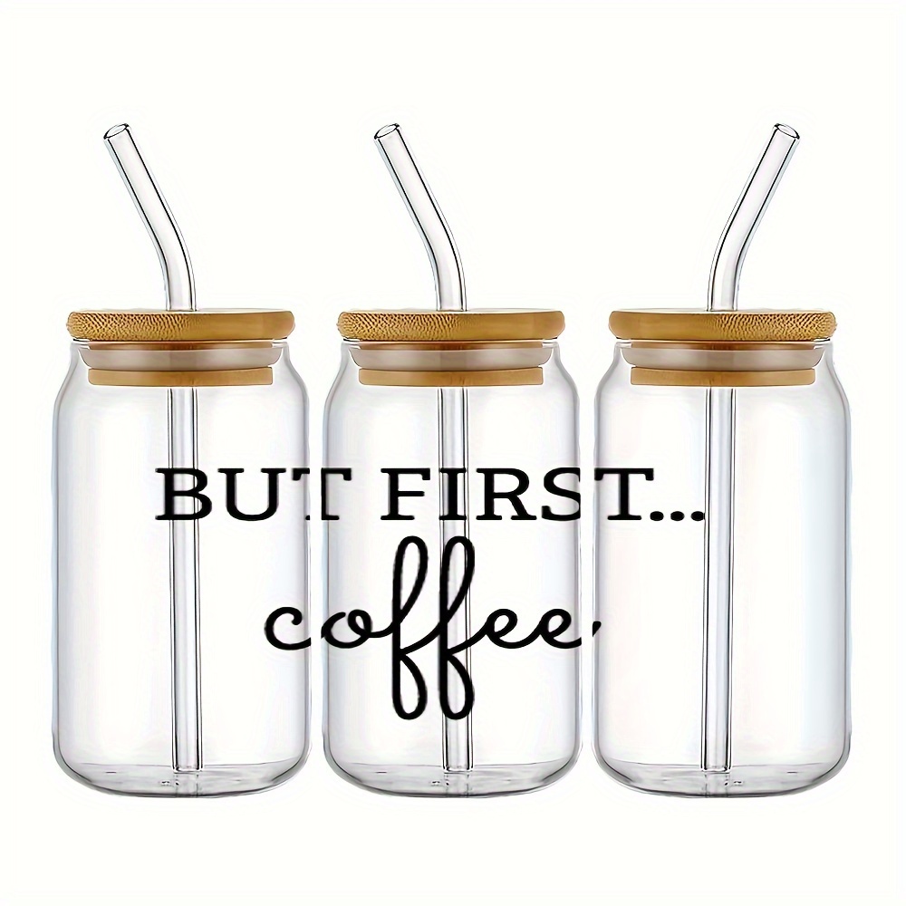 But First Coffee Quote Glass Mason Jar Mug / Coffee Glass / Mug