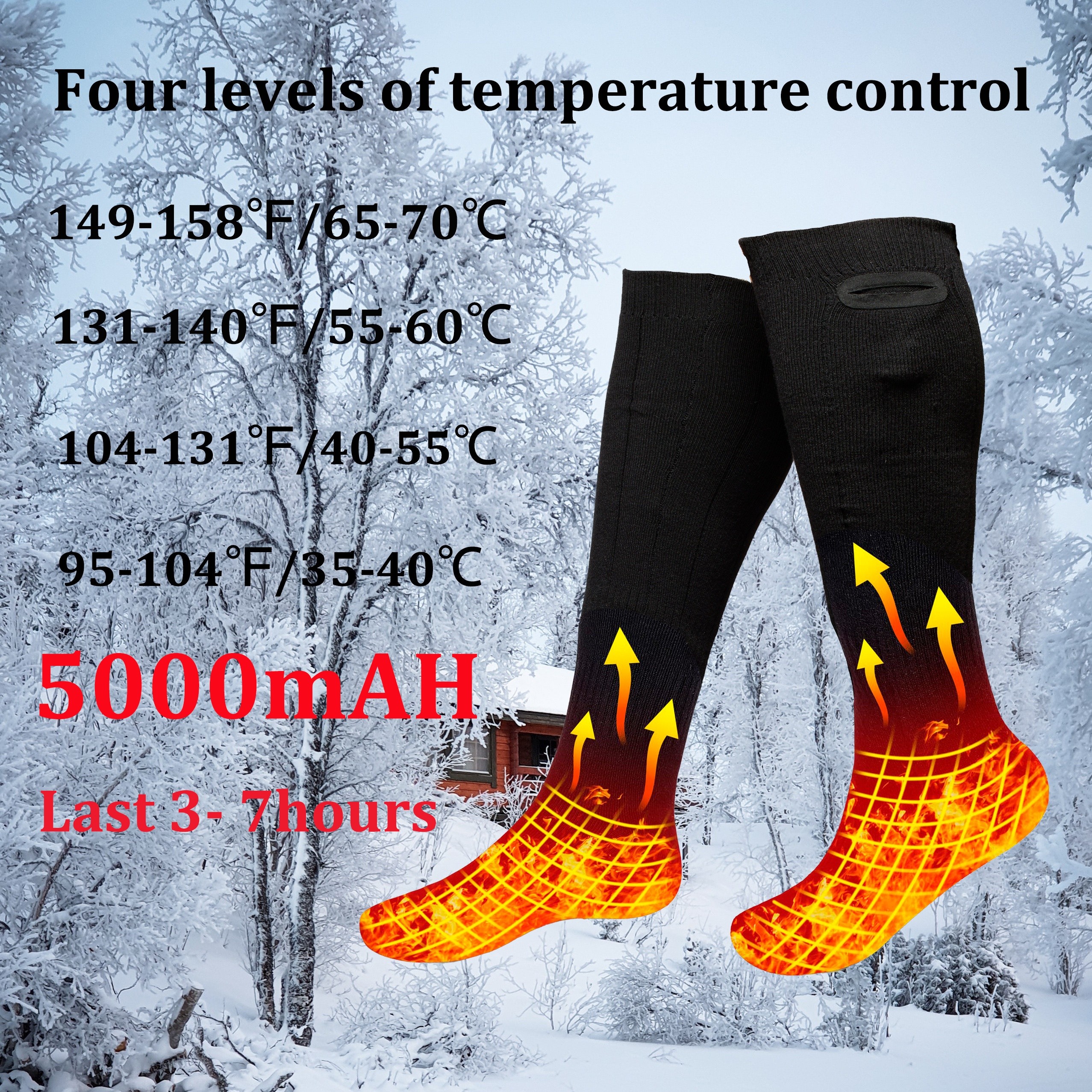 Chaussettes Chauffantes Rechargeables pour Hommes Femmes Ski Plein