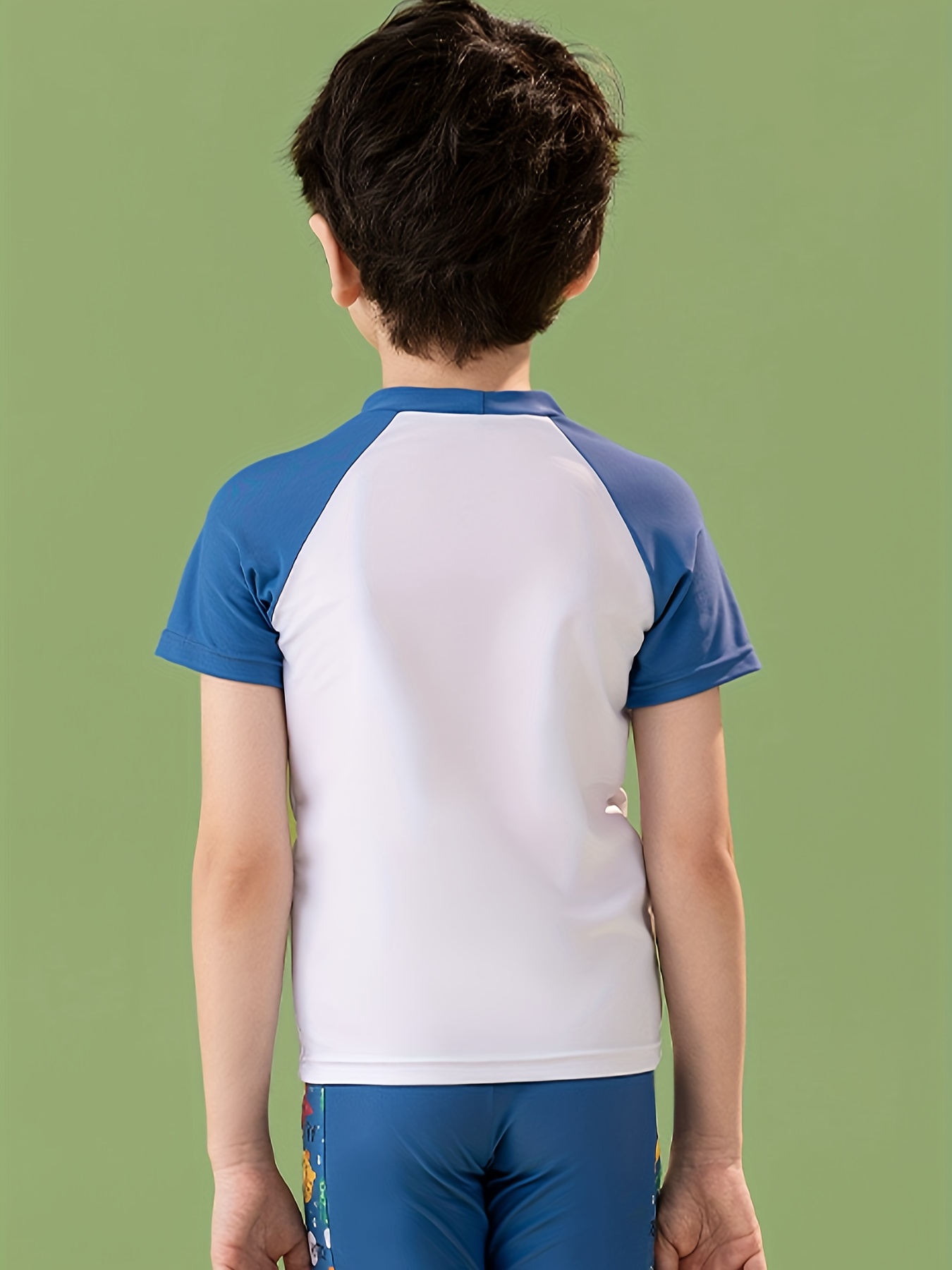 Cute Whale Pattern Colorblock Swimsuit Boys T shirt Swim - Temu Canada