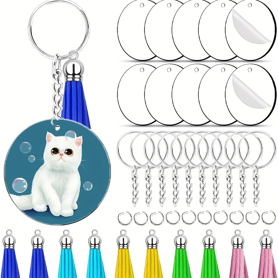 Temu 100pcs Acrylic Keychain Blanks Key Chain Hardware Supplies for Craft Set with Acrylic Blanks, Key Rings, Tassels and Jump Rings for Vinyl Projects