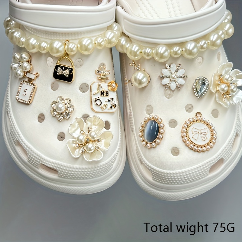 Cute Luxury Shoes Accesories Rhinestone Bling Croc Charms Metal Chain Croc  Shoe Decorations Diy Buckle Pearl Shoes Flower New