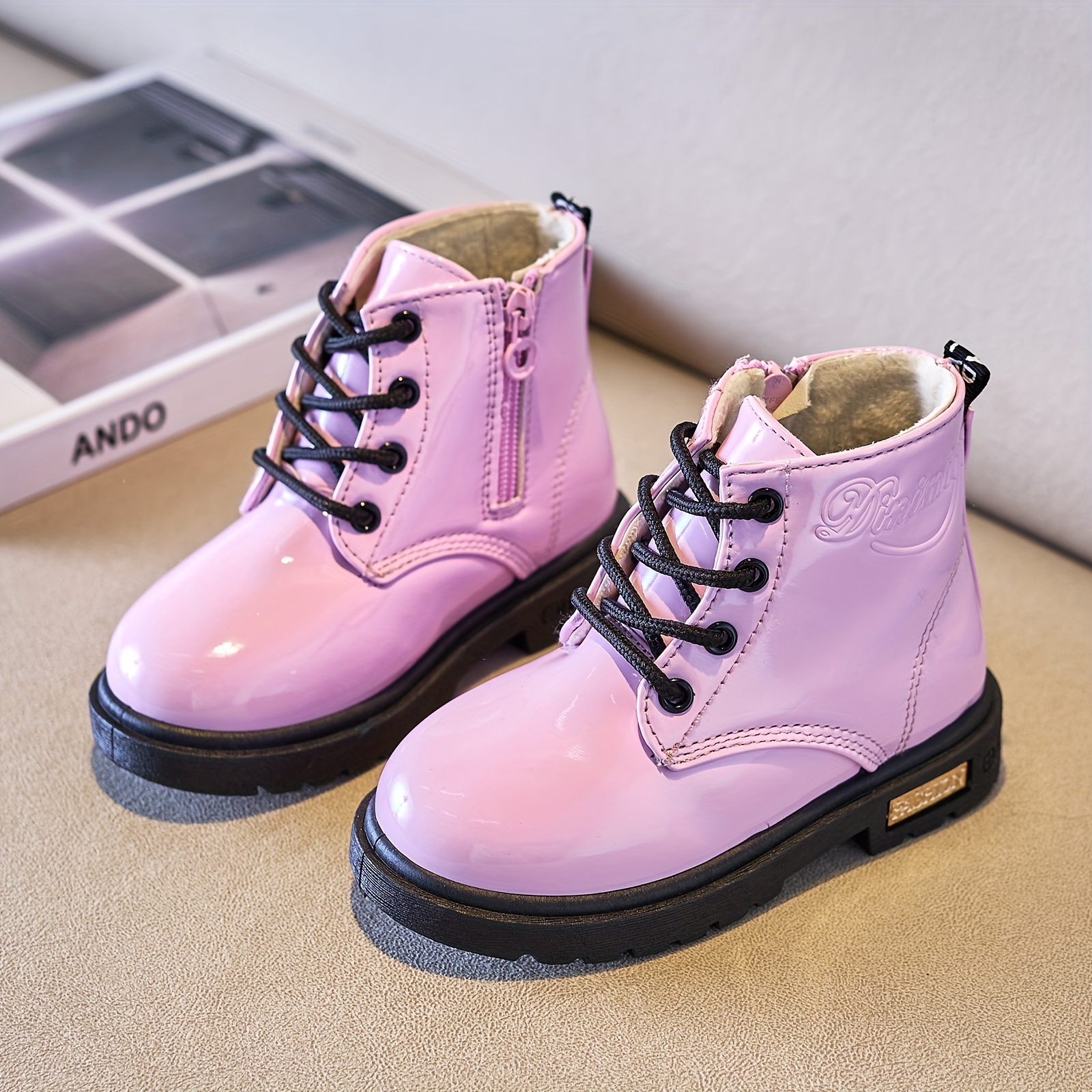 girls solid patent leather boots comfy non slip Temu United Arab