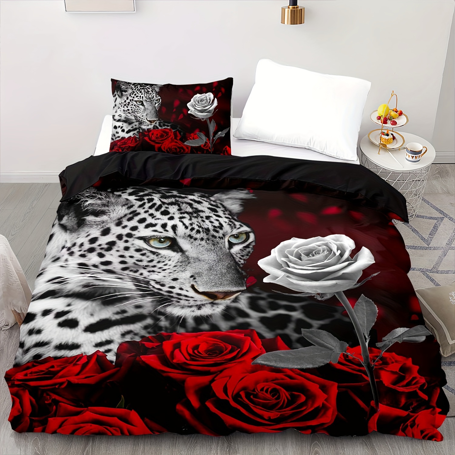 E-shop 2/3-teiliges Eiderdaunendeckenset, Bettwäscheset mit Rosaleoparden-Druck, Bettwäscheset mit Leoparden-Druck, Bettwäscheset in Rosafarbe,
