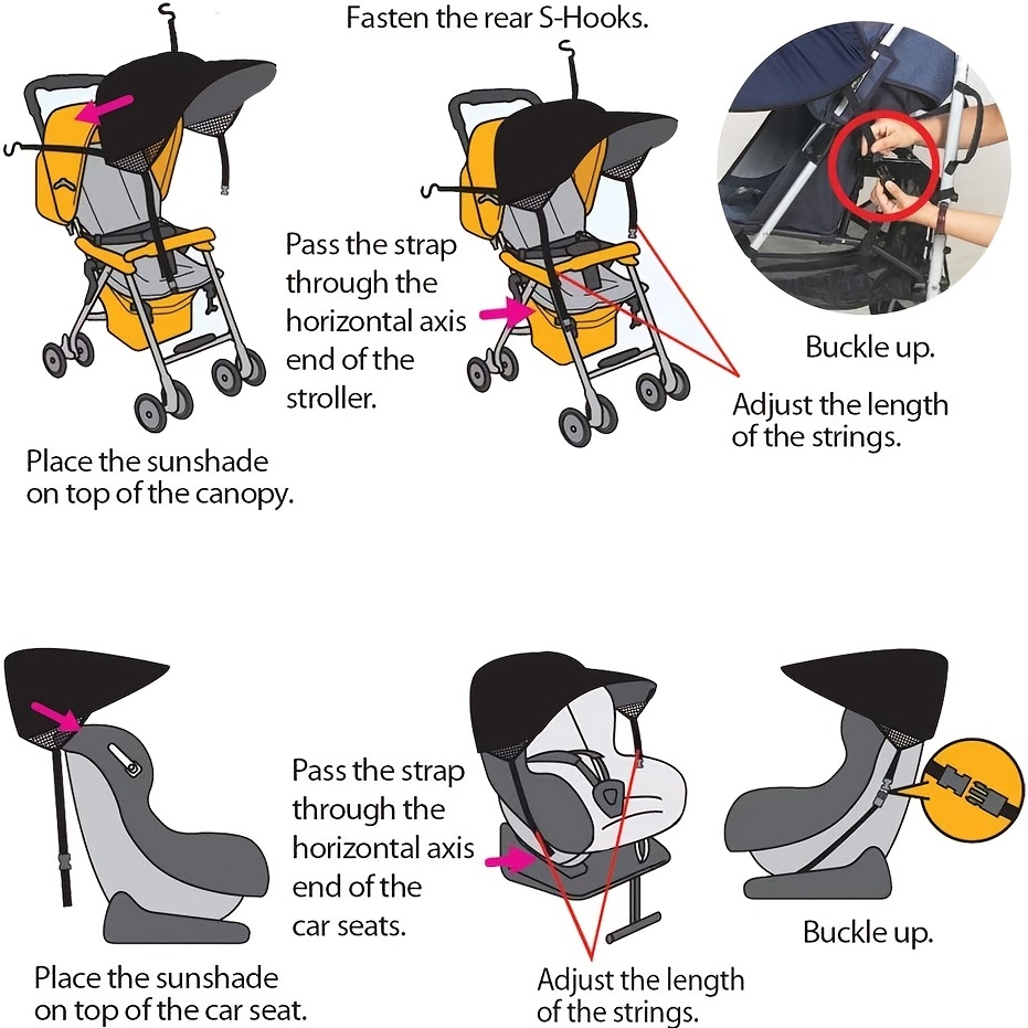 parasol para carriolas y asientos de auto (7 colores disponibles), Negro