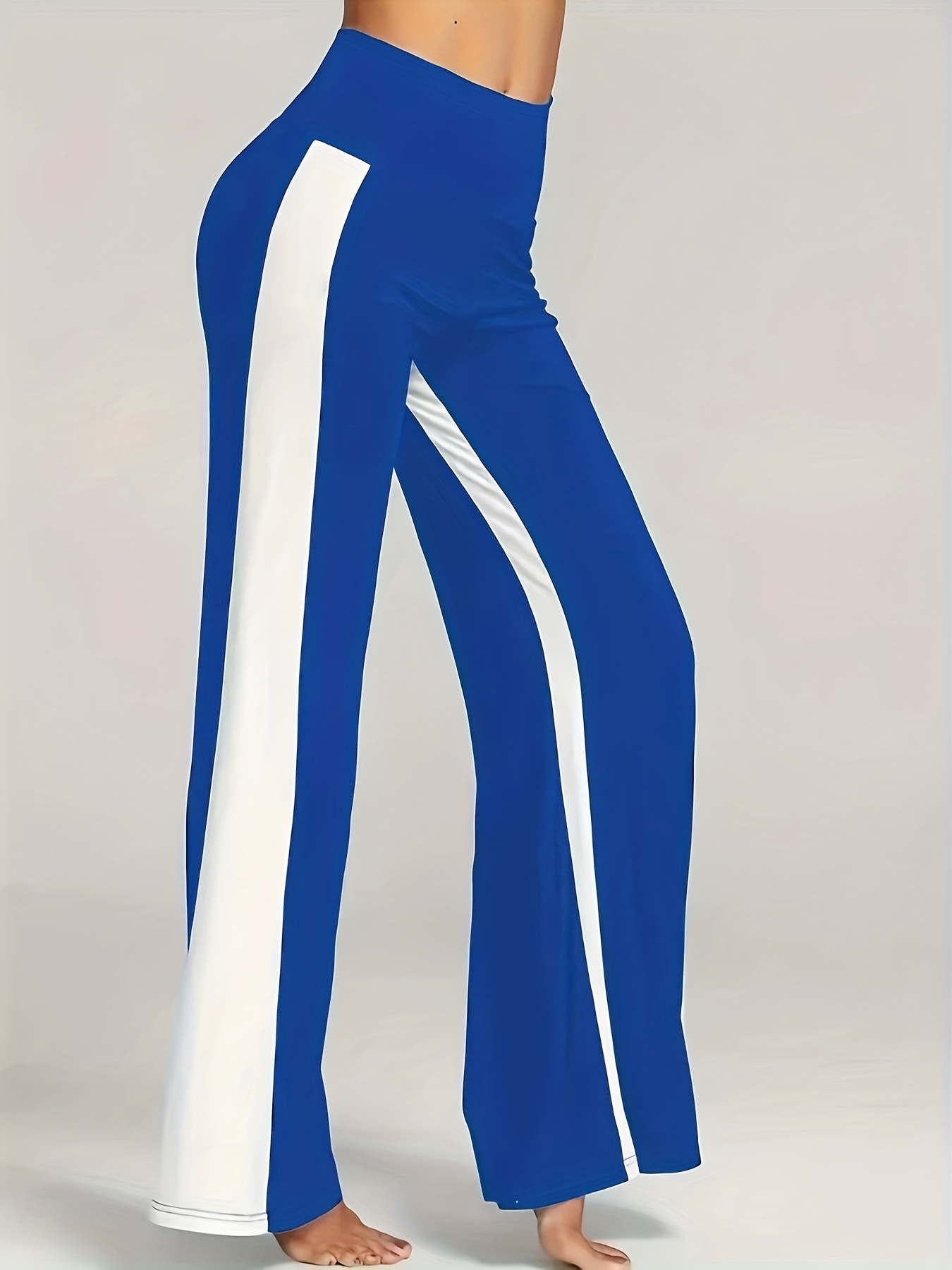 Color Block High Waist Pants Casual Wide Leg Long Length - Temu Canada