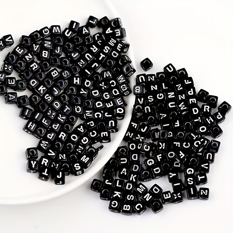 Square Black Bottom White Letters Alphabet Beads Plastic - Temu