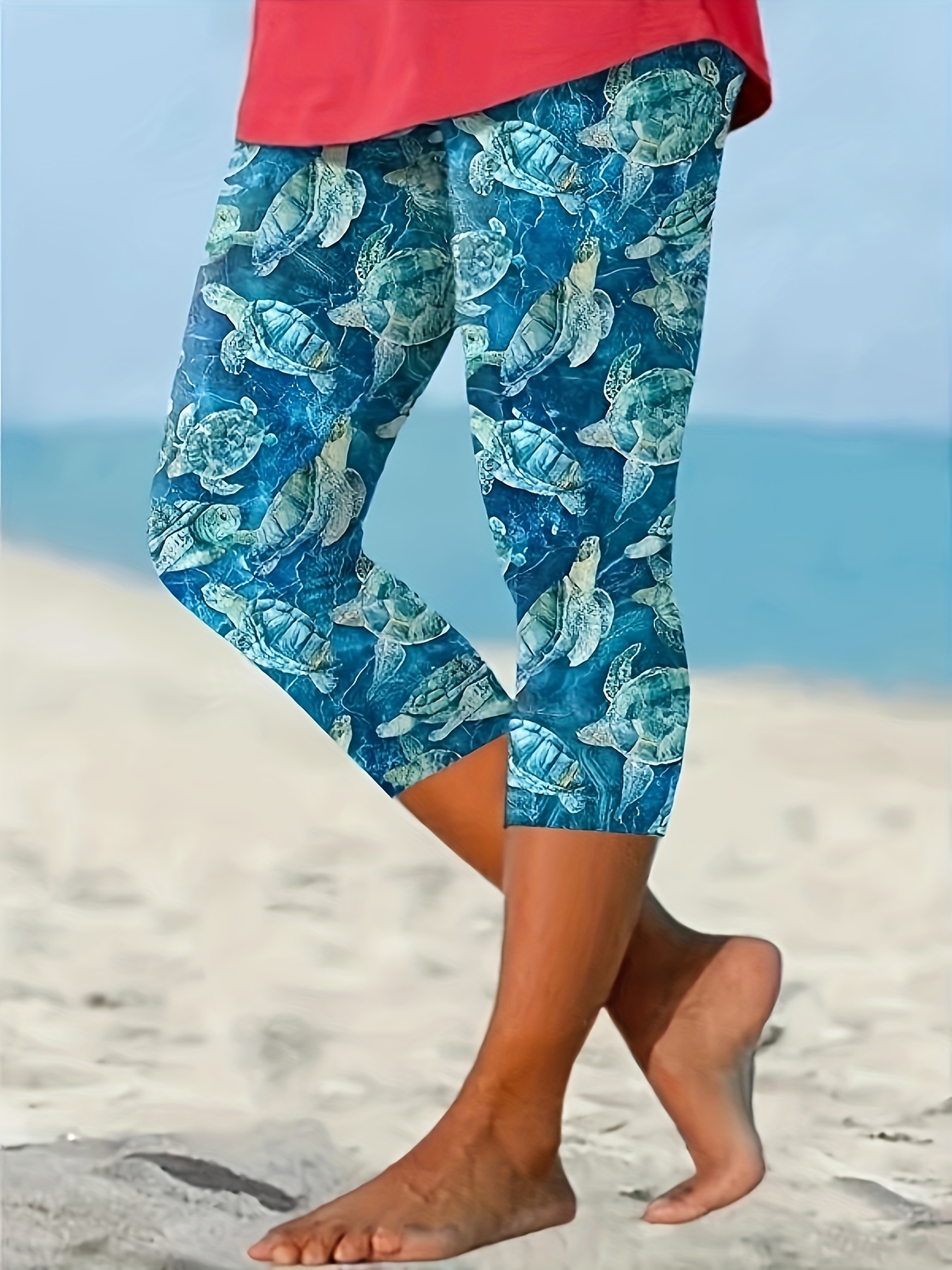 Plus Size Denim Print High Capri Leggings Women's Plus - Temu