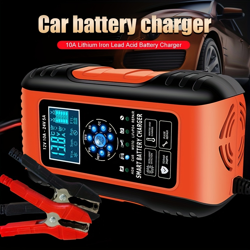Chargeur batterie voiture Intelligent 12V/24V 8A, 3 Étapes de Chargeur  Batterie Mainteneur et Automatique Réparation Fonction