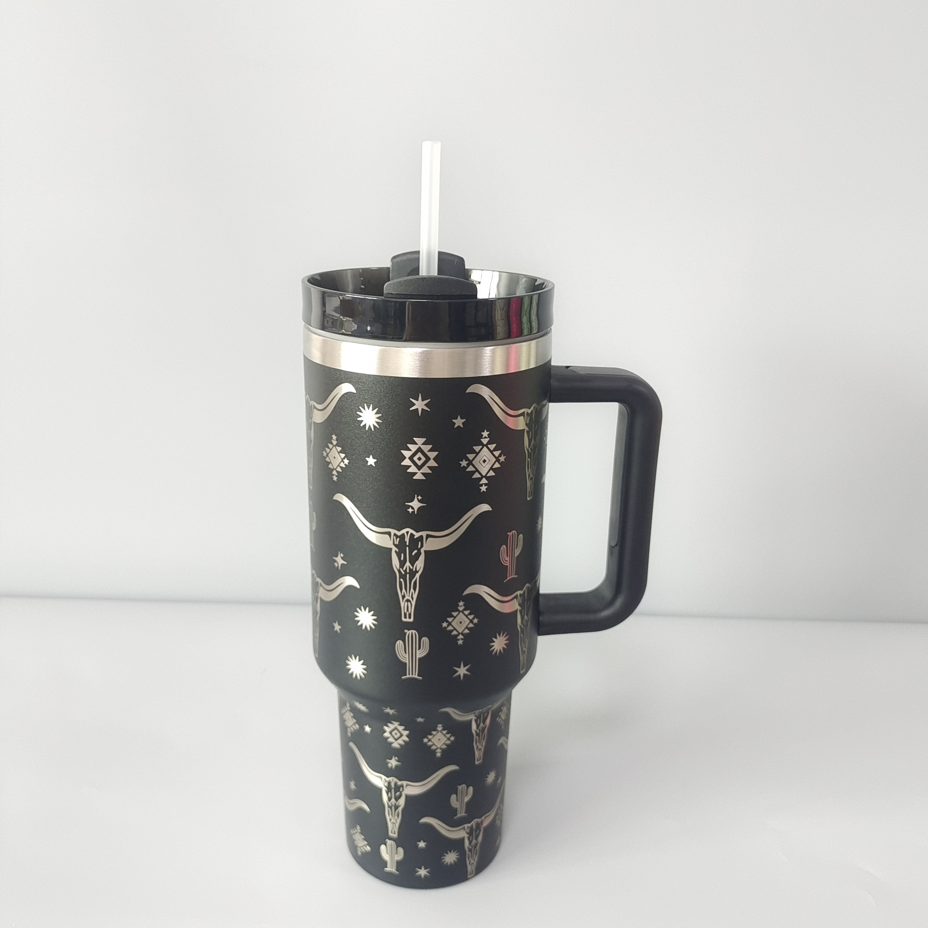 Deer Black Tumbler Cup with Handle