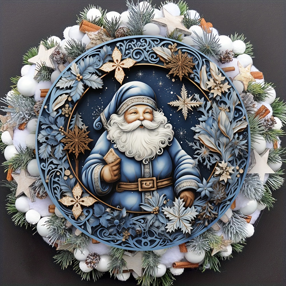 Winter 3d Santa Claus Wreath Sign Christmas Flower Rustic - Temu