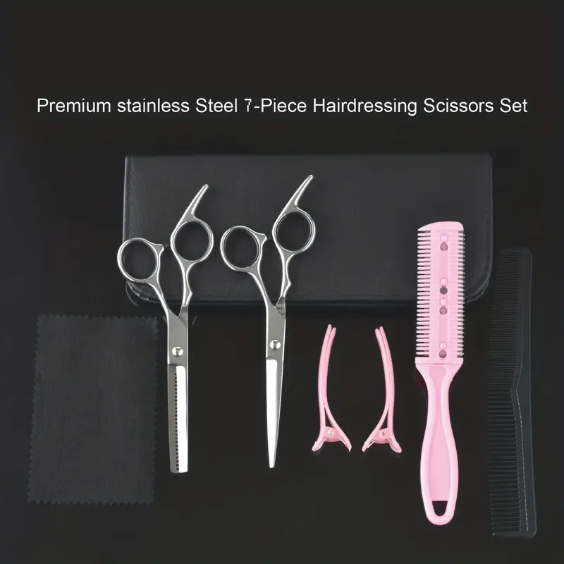 7pcs 10pcs hair cutting scissors thinning shears kit professional barber sharp hair scissors hairdressing shears kit with haircut accessories in pu leather case for cutting styling hair for women men pet details 6
