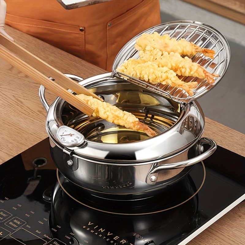 Large Japanese Tempura Deep Fryer With Thermometer Easy To - Temu