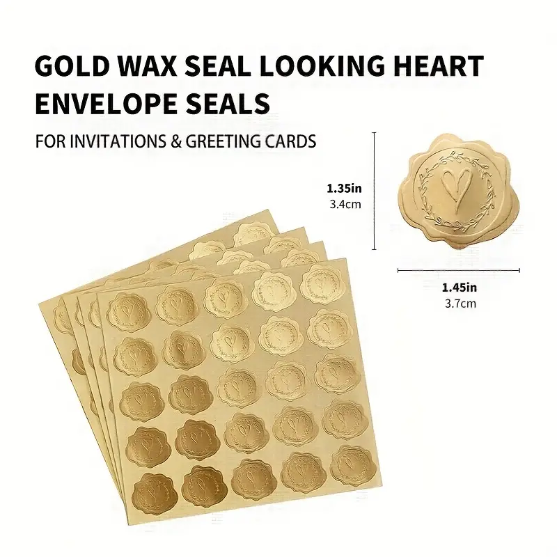 100pcs Golden Wax Seal Looking Envelope Seals, Commemorative Party  Invitations Greeting Card Decorative Stickers Sealing Stickers (4Sheets,  25pcs/shee