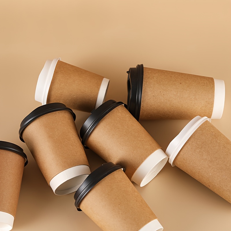 Coffee Cups With Lids And Kraft Sleeves Disposable Paper - Temu