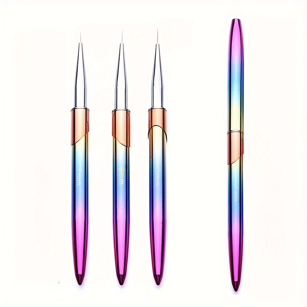 Waroomhouse 5Pcs Nail Art Brush Elongated Lines Thin Details Pink Metal  Handle Nail Art Brush Kit Tools Professional Petal Pen Nail Salon 