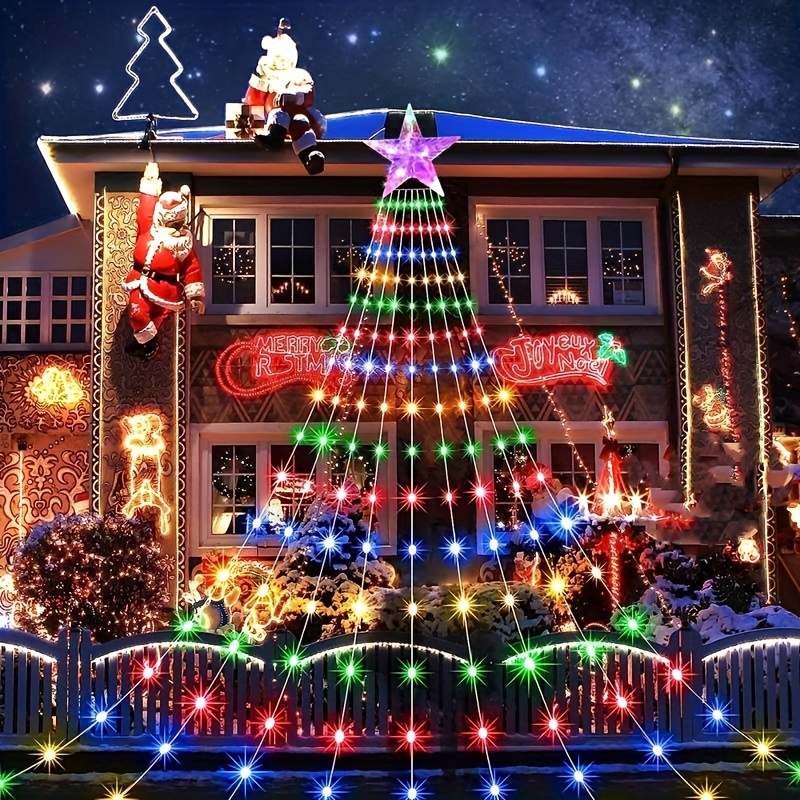 1 unidad, cadenas de luces LED de estrella, luces LED de cascada,  decoración de árbol de Navidad, decoración de jardín al aire libre, USB con  mando a
