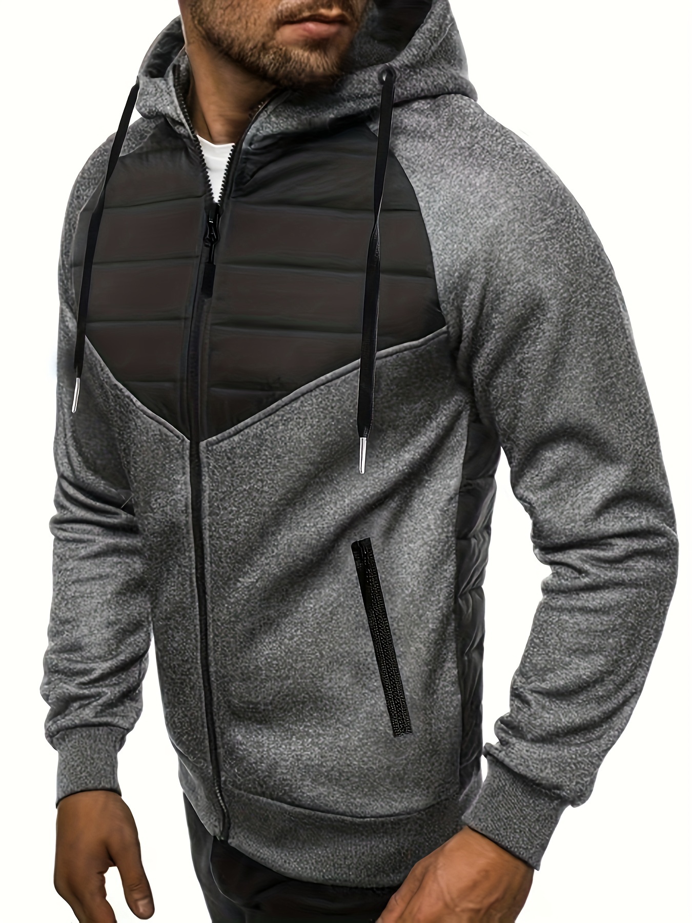 Men's Breast Zipper Pocket Zip Hooded Jacket Casual Hoodie - Temu