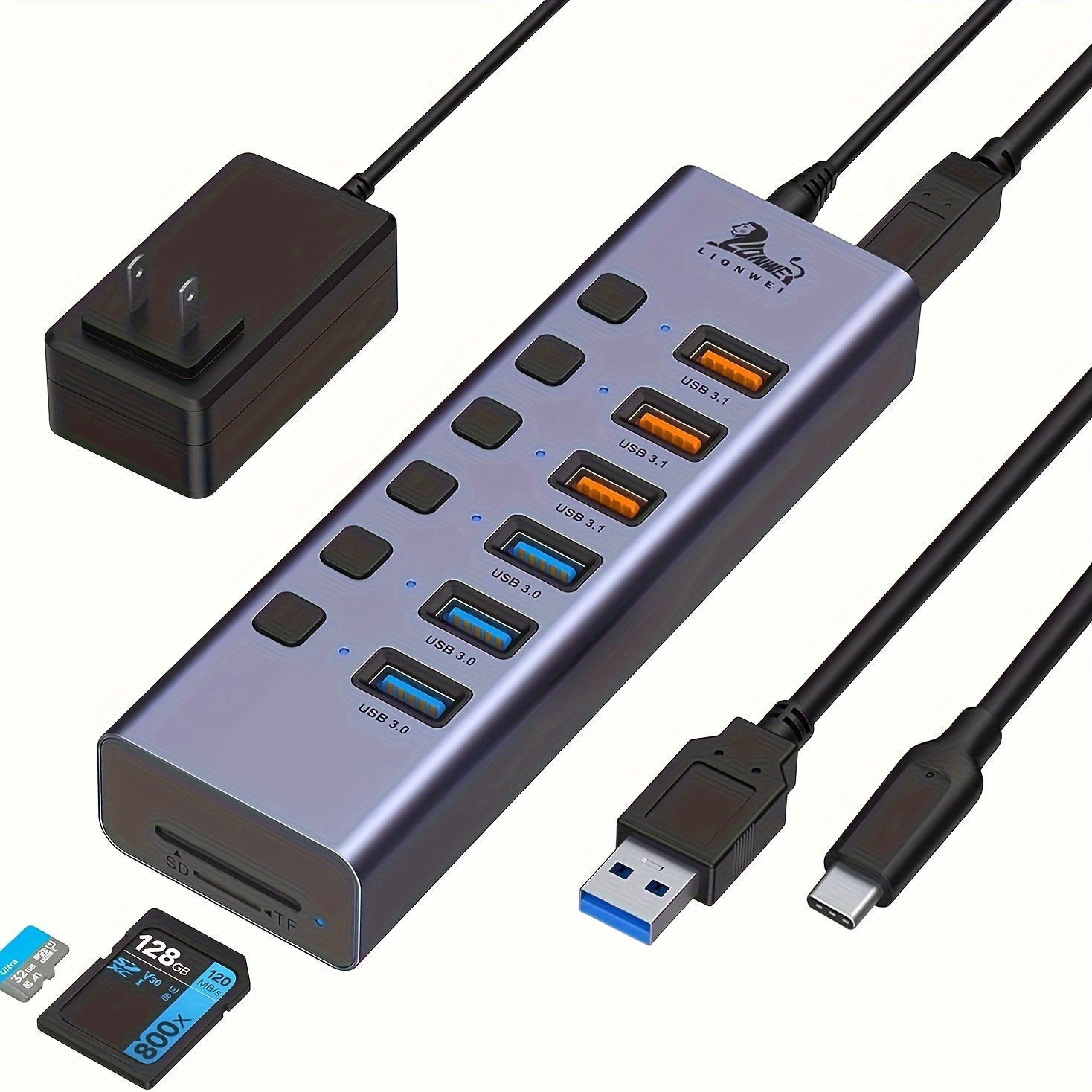 5 en 1 Micro SD + SD + USB 3.0 + USB 2.0 + Port micro USB vers USB-C /  Type-C Lecteur de carte adaptateur OTG COMBO pour tablette, smartphone, PC  (Gold)