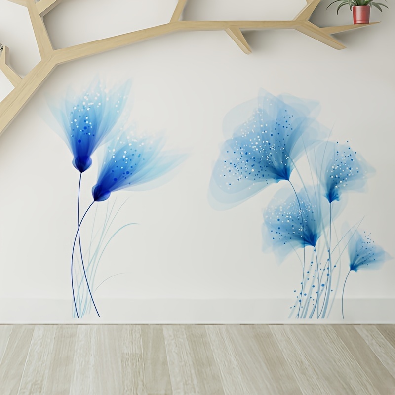 

1pc Contemporary Blue Floral Wall Decal, Polyvinyl Chloride Self-adhesive Sticker For Bedroom, Living Room, And Entryway Home Decor