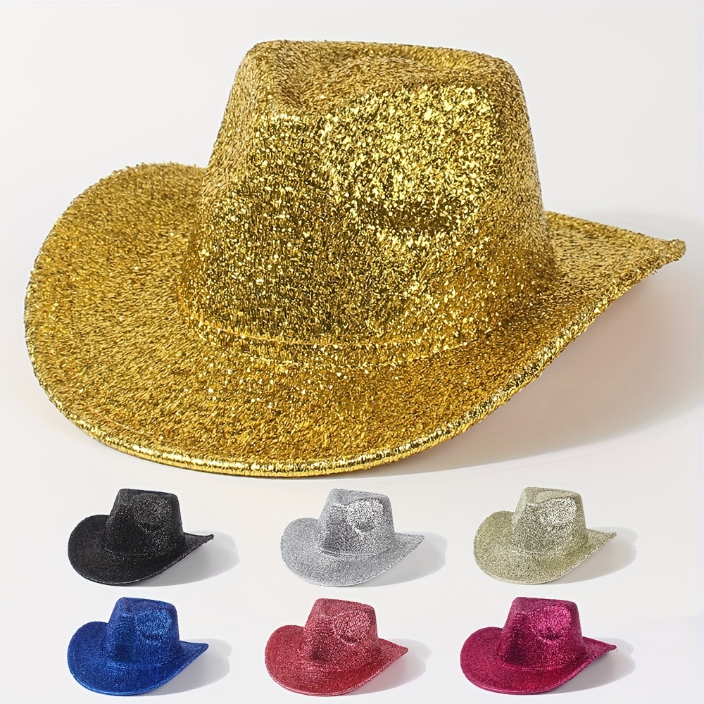 Sequin Crown Y2k Cowboy Hats Trendy Faux Feather Decor - Temu
